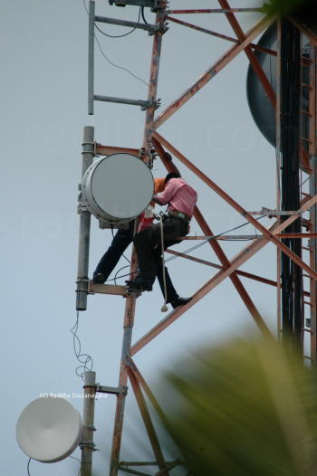 Telecommunication engineers at work Telco staff on a tower